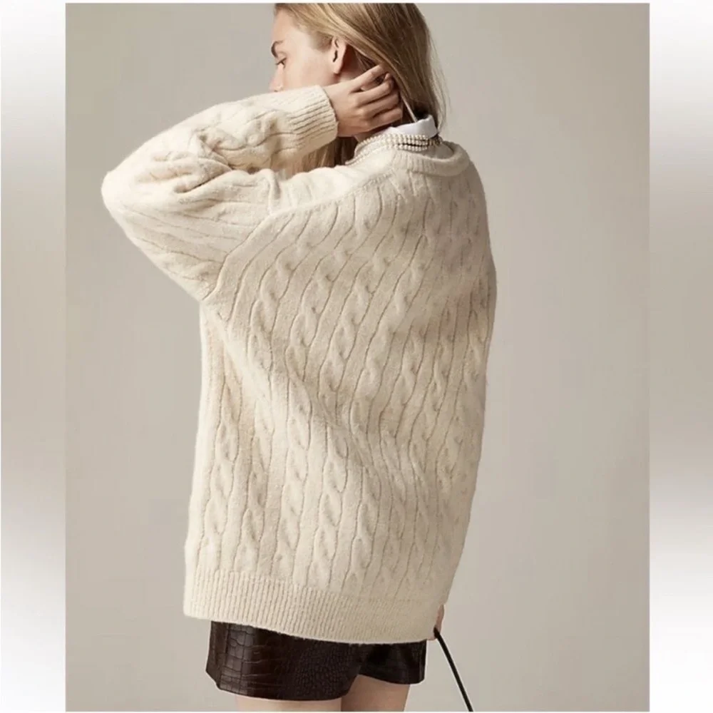 NWT JCREW S/M OVERSIZED GREEN THICK CABLED CARDIGAN SWEATER NEW NWT - Picture 6 of 9